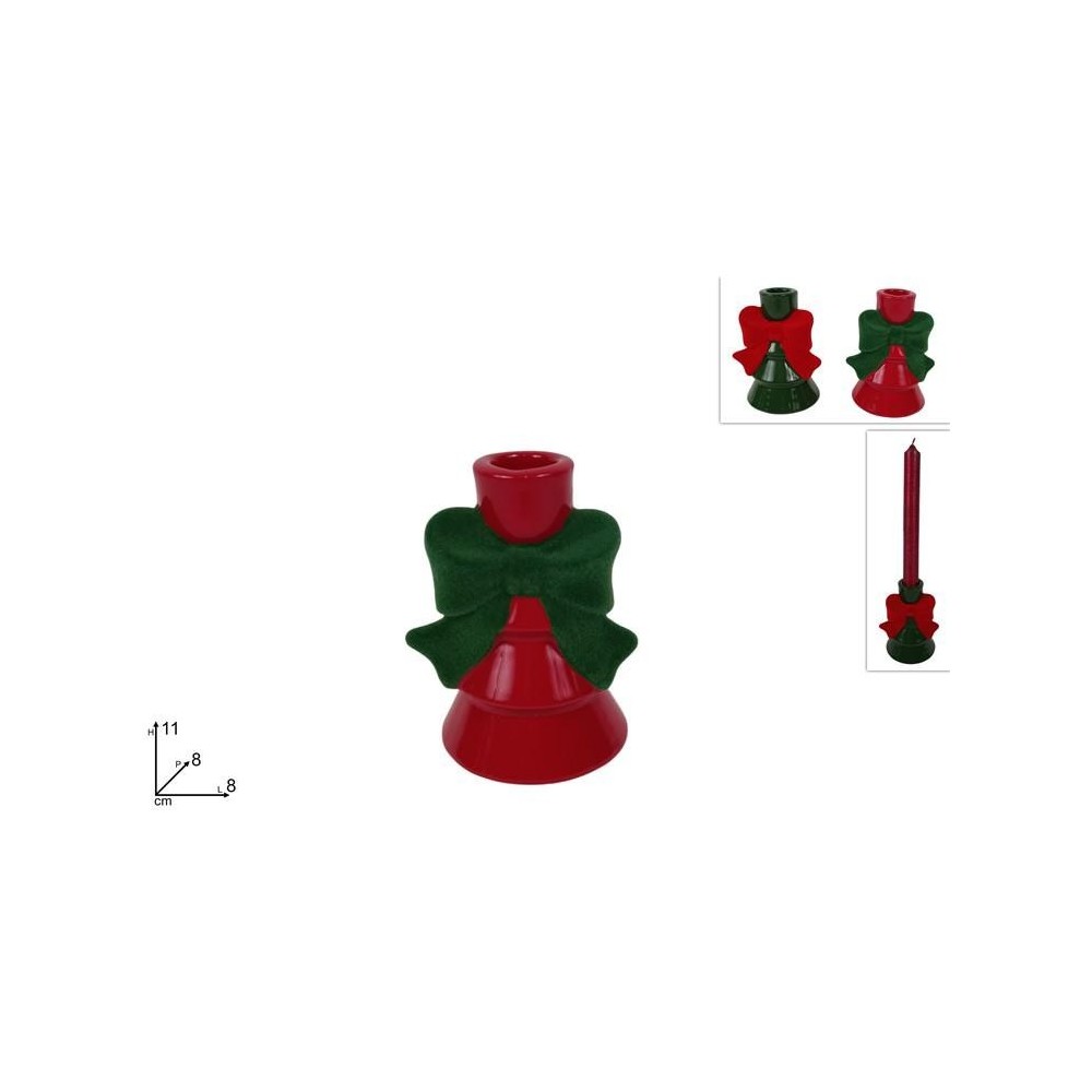 PORTANCANDELA CERAMICA CON FIOCCO FLOCCATO